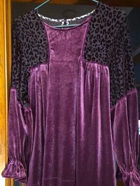 Velvet Purple Tunic Top with Leopard Yoke